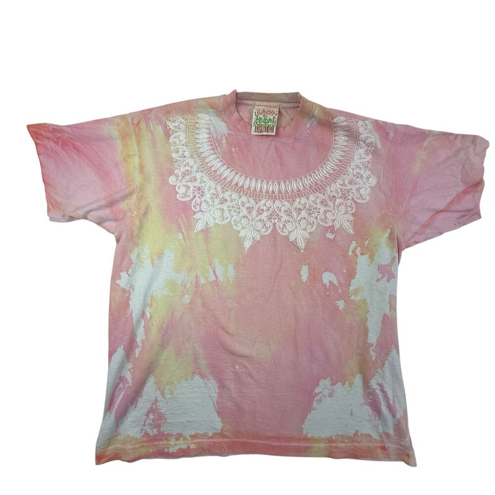 90s Land N Sea Tie Dye T-shirt XL USA Single Stitch Grandmacore Glitter Graphic